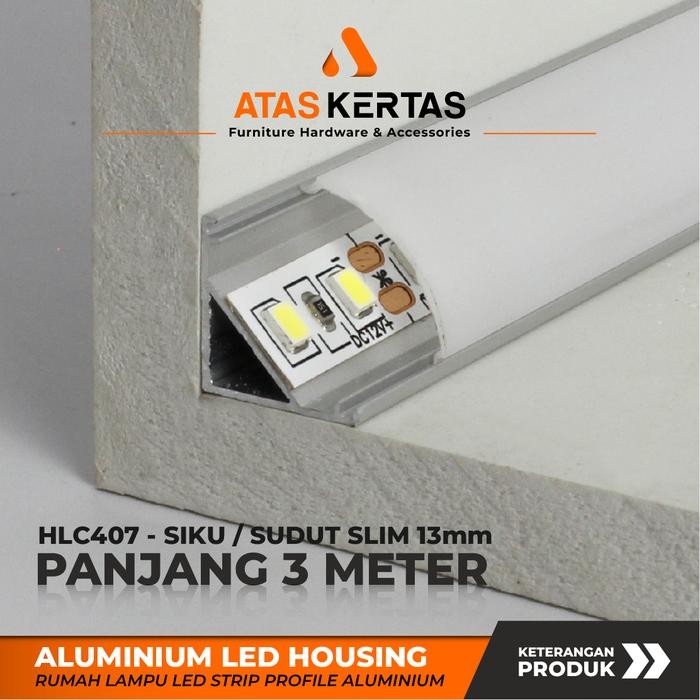 rumah lampu sudut - housing led strip sudut kap rumah lampu profile siku aluminium 3 meter Set