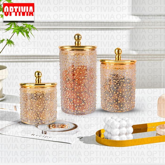 OPTIVIA Toples Emas / Storage Container Transparan / Jar Toples Akrilik Penyimpanan Kue / Toples