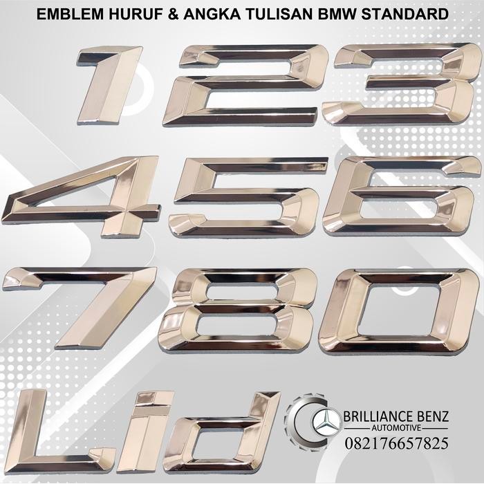 BEST SELLER EMBLEM TULISAN BAGASI BMW FONT STANDAR EMBLEM ANGKA HURUF BMW CHROME