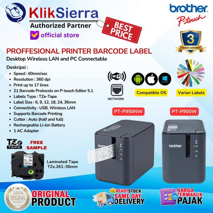 Promo Printer Label Brother Pt-P950Nw Ptp950Nw Ptp950 Pt-P950 Wireless Wifi & Lan Network & Pt-P900W
