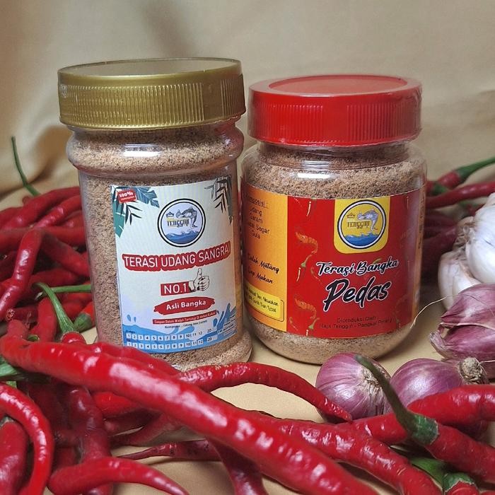

Paket hemat Terasi Udang Khas Bangka terdiri dari Terasi sangrai 75gr dan terasi pedas 85gr sebagai