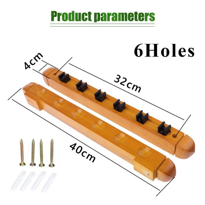 Murrey Wall Cue Rack - Rak Stick Dinding Kayu - Hold 6 PC Billiard Cue