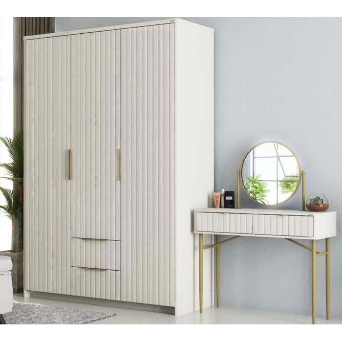 Lemari Pakaian Baju 3 Pintu Nimalis Putih Gold Mewah Mn Bandung