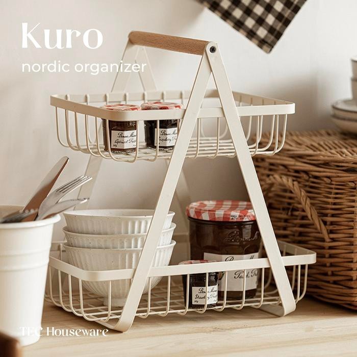 

TECKURO Keranjang Rak Dapur Rak Buah Besi Rak Dapur Besi Kayu Serbaguna Dapur Rak 2 Tingkat Dapur