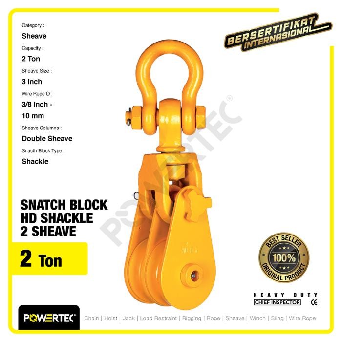 READY Snatch Block / Pulley Block Shackle 2 Ton - 3" HD 2 Sheave POWERTEC
