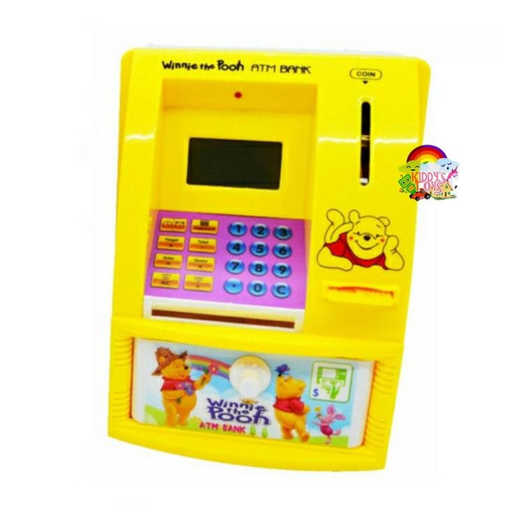 Mainan Anak Mesin ATM Mini Bank Celengan Winnie The Pooh Bank Simpan Uang Bahasa Inggris
