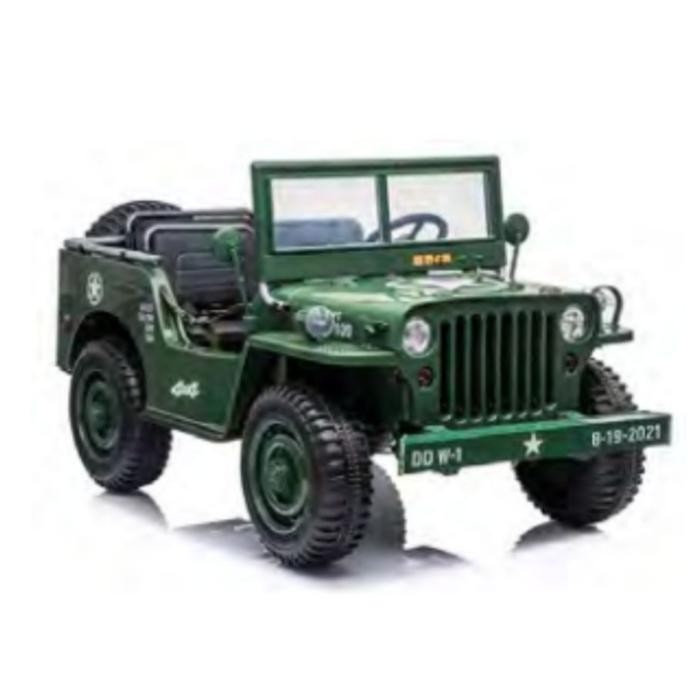 Mobil Anak Mainan Aki Jeep Willys 3 Seat Ban Karet