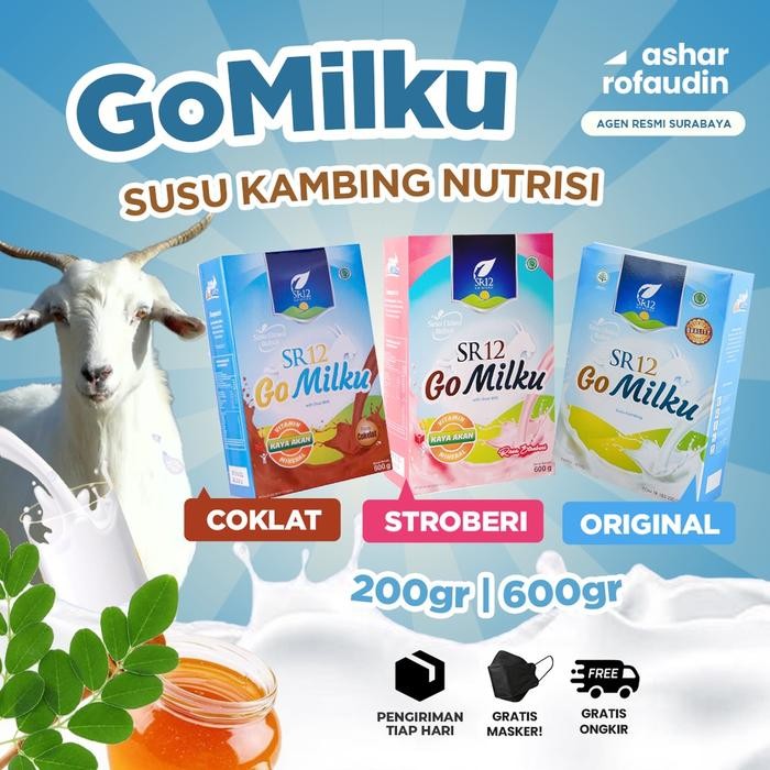 

GoMilku Susu Kambing Etawa SR12 Go Milku Asli Original Coklat Stroberi Mengandung Madu Daun Kelor