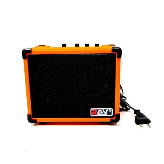 Amplifier Mini Gitar Akustik dan Elektrik Merk Rav Warna Orange Ampli Amply Mini Speaker 4 Inc Murah
