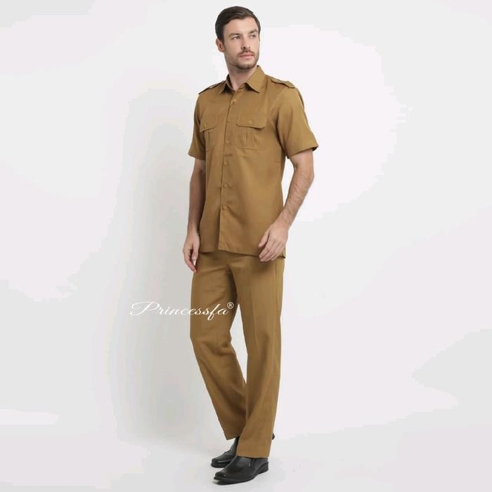 Seragam Pemda Muda Safari Laki /Baju Asn Khaki Muda / Baju Safari Pria /Baju Guru Pns Tbk