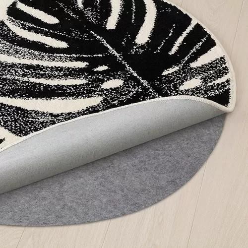 Karpet Lantai Bulat Rgn Bulu Tipis Motif Daun, 130Cm