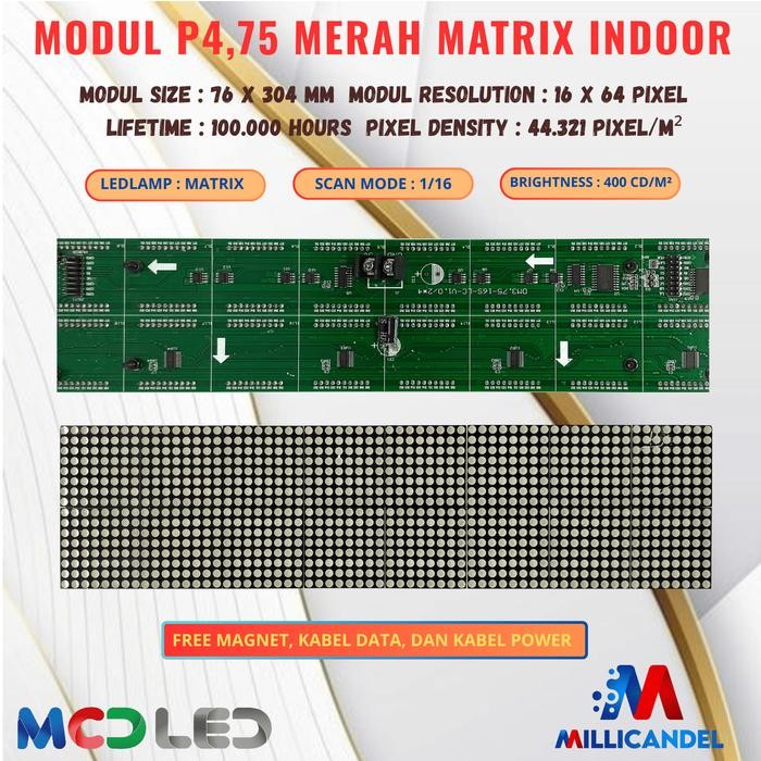 Panel Modul P4,75 P4.75 F3.75 F3,75 16X64 Smd Matrix Merah Red Rg Indoor Terlaris