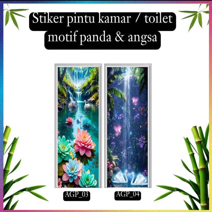 Stiker pintu kamar mandi / toilet motif angsa & panda