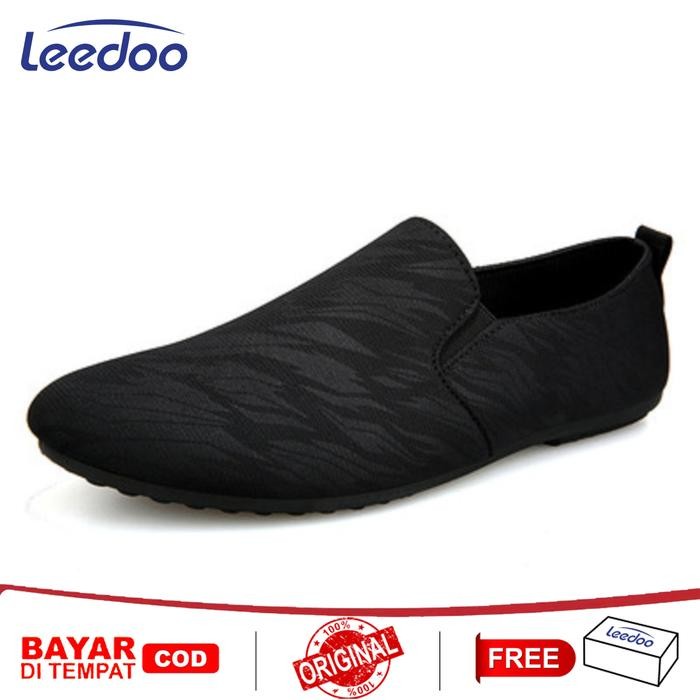 

Leedoo Sepatu Pria Slip On Karet Flat Sneakers Casual Sepatu Kanvas Pantofel Kerja Shoes Cowok Hitam