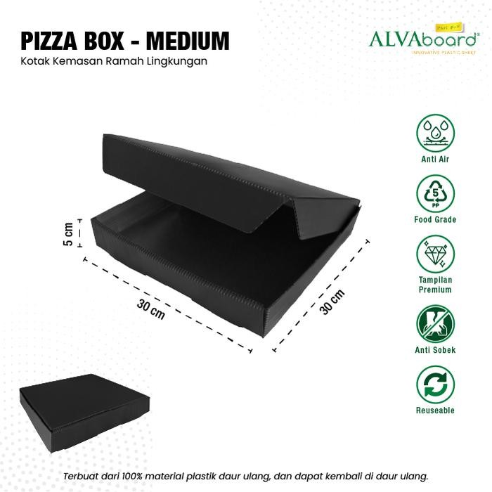 

Kardus Packaging ALVAboard Box Pizza Food Grade Medium Ukuran 30x30x5 cm (P x L x T) Bundling Isi