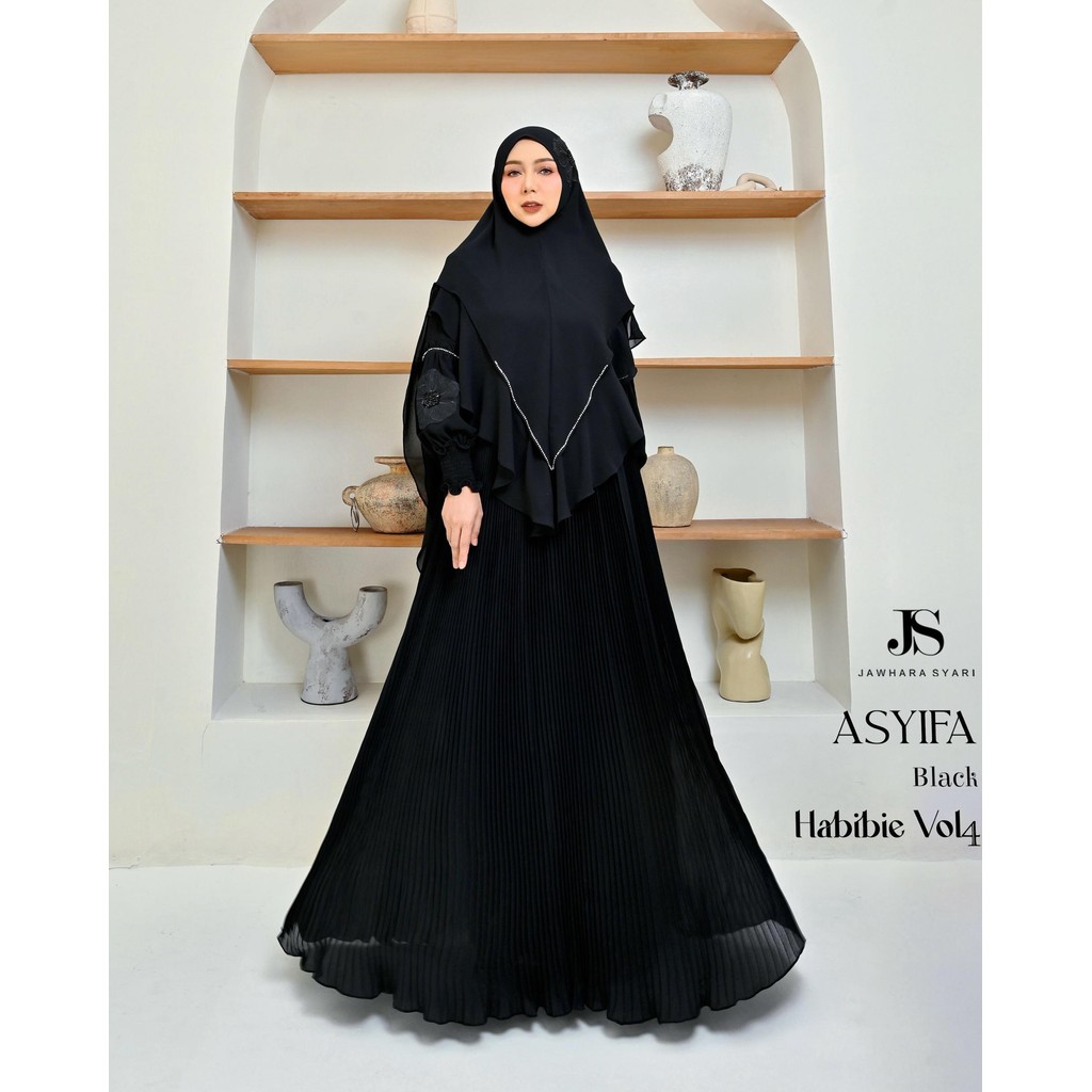 ASYIFA BLACK - JAWHARA - HABIBIE VOL4 - Gamis Syari Scarf Dress Khimar
