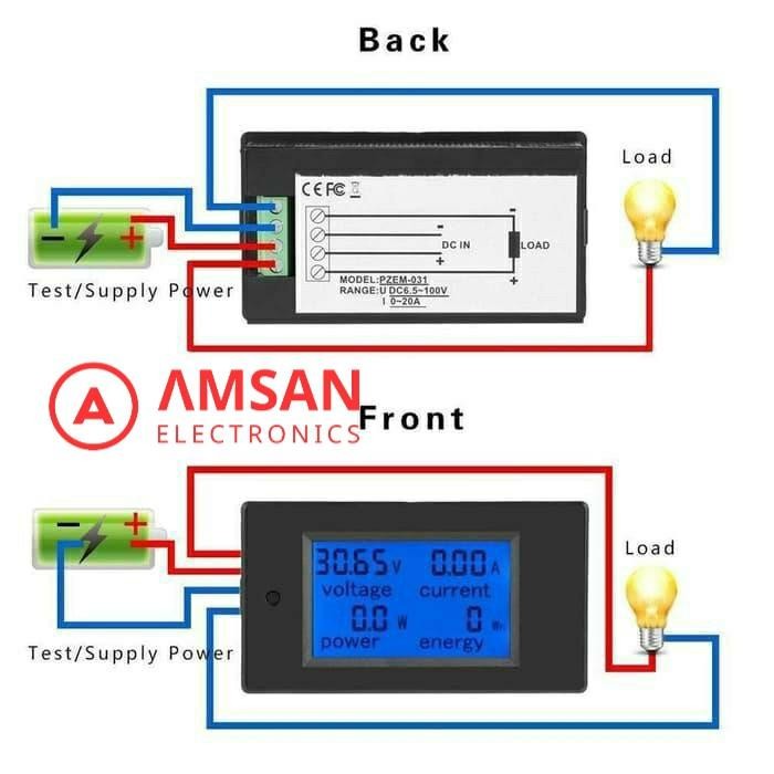 Peacefair Pzem-031 20A Kwh Energy Volt Ampere Watt Meter Dc 6.5-100V