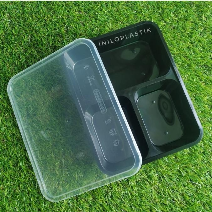 Thinwall Foodpack sekat 3 / Kotak makan sekat 3 + Tutup - 25pcs