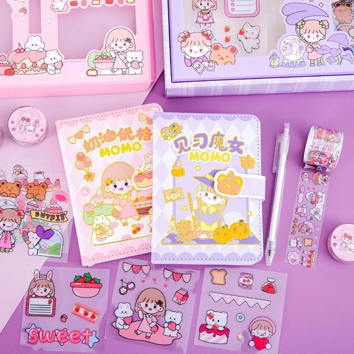 

Terlaris- Set Buku Diary Lucu Sticker Momo Kado Anak Perempuan Cute Journal