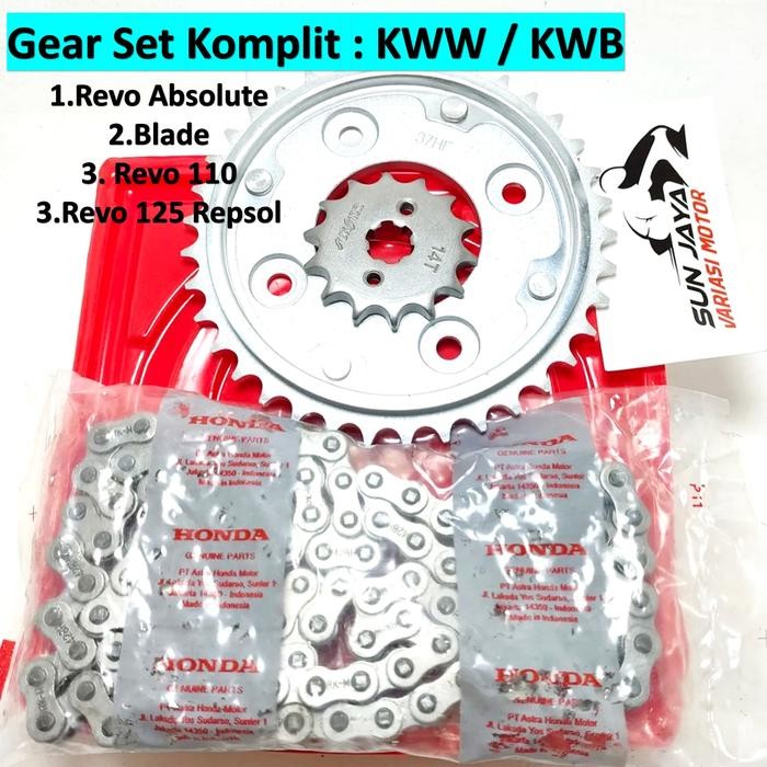 Gear Set Komplit + Rantai Revo Absulote - Blade lama - honda Blade new - Revo Fit / 110 Motor