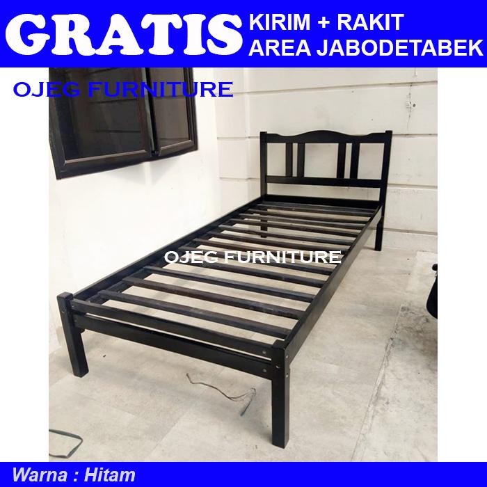 Paket Ranjang Dengan Kasur Single Bed Kayu Uk 90X200Cm