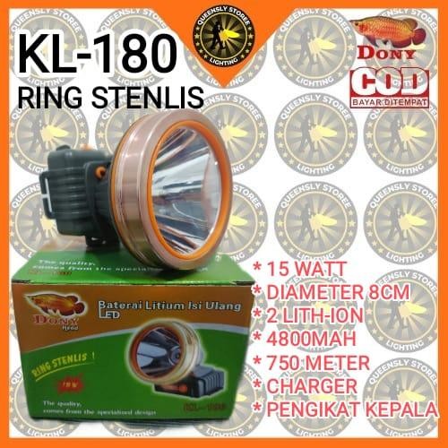 Senter Kepala DONY KL-180 Ring Stenlis Bulat, lampu ,senter, senter kepala