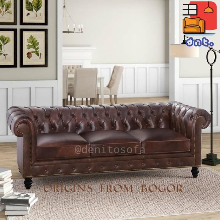 Sofa Esterfield-Sofa 3 Seater-Sofa Kancing-Sofa Kulit-Kursi Tamu