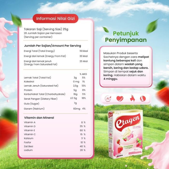 

(Expert) ETAGEN SUSU COLLAGEN Kolagen Milk Merawat Kulit & Wajah Rasa Stoberi Strawberry 200gr