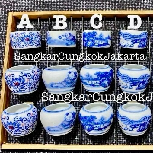 Cepuk Keramik Lukis Burung Sedang Tieumi Kenari Ciblek Cungkok Set 3pcs