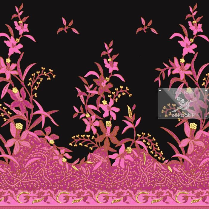 Terbaru kain batik - Motif Bunga Soft Hitam Manis Elegan Warna Pink Fanta Soft