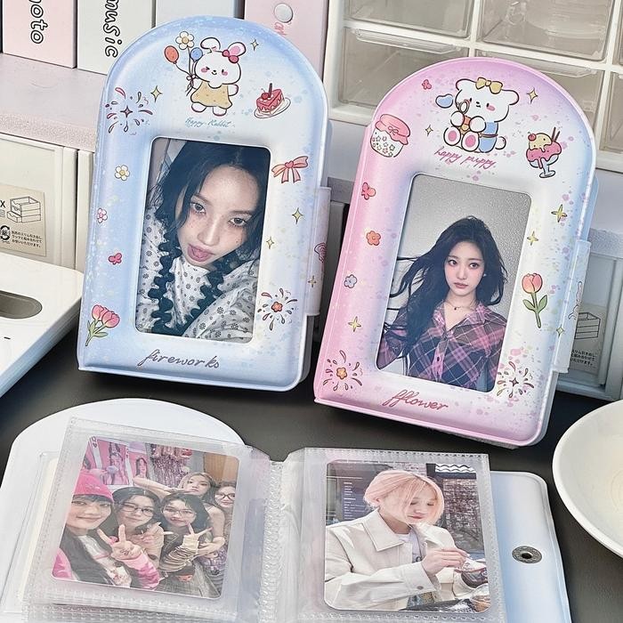 

3 Inch Colorful Cute Rabbit And Puppy Photo Album Card Storage Box 32 Pockets Card Album Photo Album