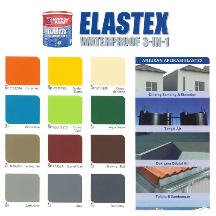 (Expert) ASLI 100% ELASTEX 3 IN 1 NIPPON PAINT 1KG / 1 KG WARNA LENGKAP PUTIH ABU ABU BIRU HITAM