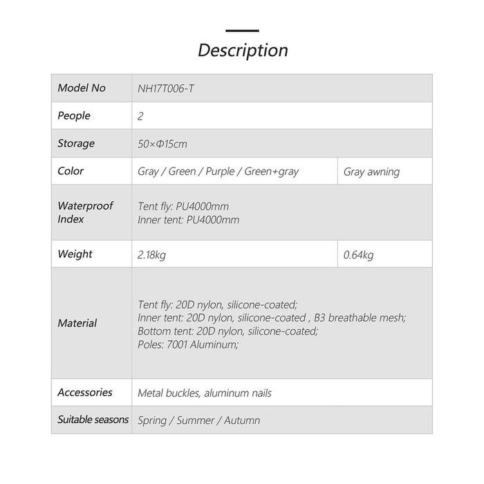 Tenda Mongar Ultralight 2 Person 20D Nh17T007-M