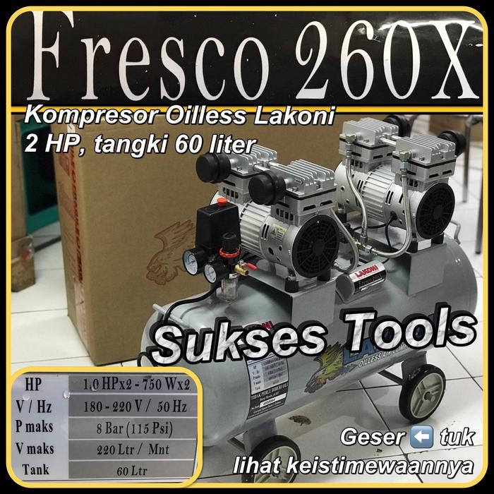 Stok Terbatas Kompresor Angin 2Hp 60L -Oilless Silent- Lakoni Fresco 260 Fresco260 X