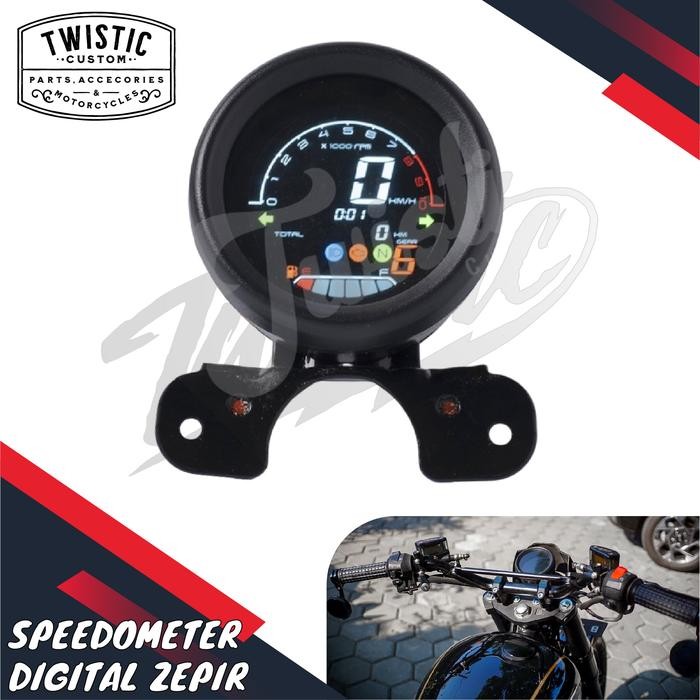 Speedometer Digital Bulat LCD Zepir Motor Custom Universal Bobber