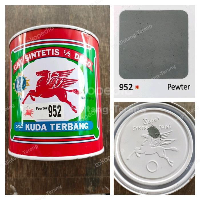 Kuda Terbang 952 Pewter Cat Minyak Besi Kayu 1 Kg Warna Abu-Abu #Gratisongkir