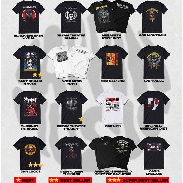 

BAYAR 1 DAPAT 2 BEBAS PILIH GAMBAR, LEBIH HEMAT KAOS BAND BAHAN 100% KATUN SABLON PLASTISOL KODE