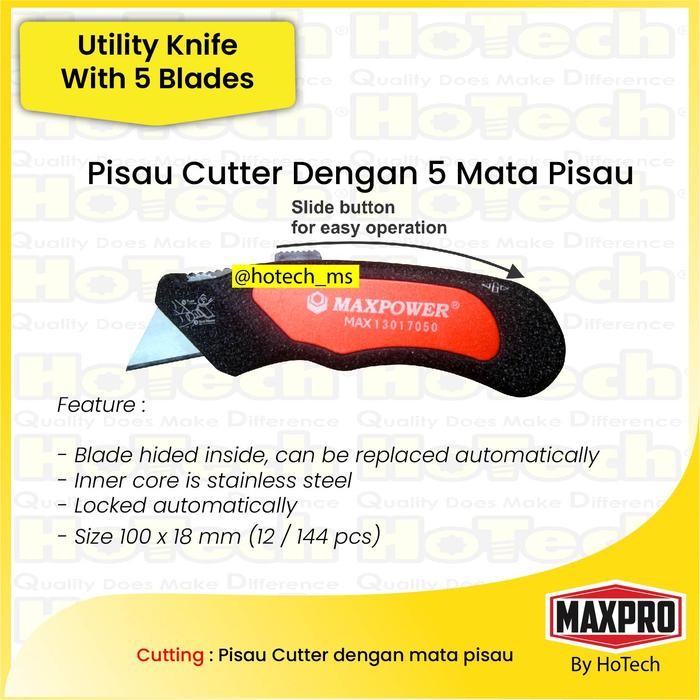 

PISAU CUTTER 5 MATA PISAU MAXPOWER UTILTY KNIFE WITH 5 BLADES KODE 704
