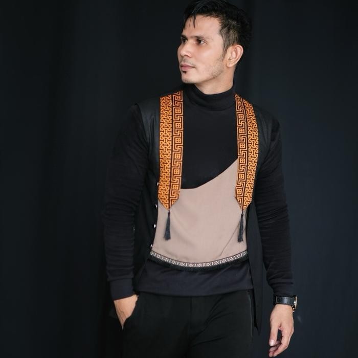 Ready- Vest Kombinasi Batik 0068 Charlie Bravo Rompi Etnik Batik Pria Hitam #Flassale
