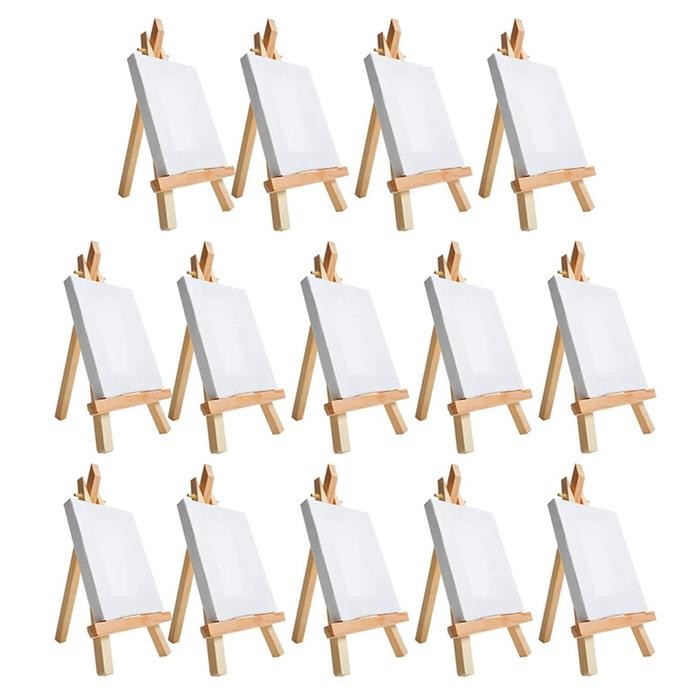 

14Pcs Mini Canvas And Easel Brush Set, Canvas 4X4 Inch, Pre-Stretched Canvas, Mini Painting Kit,