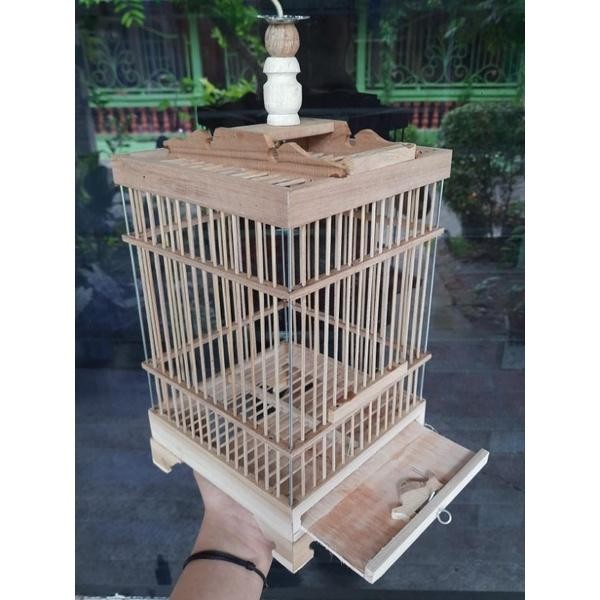 SANGKAR BURUNG KECIL KAYU JATI UNTUK BURUNG PRENJAK COLIBRY