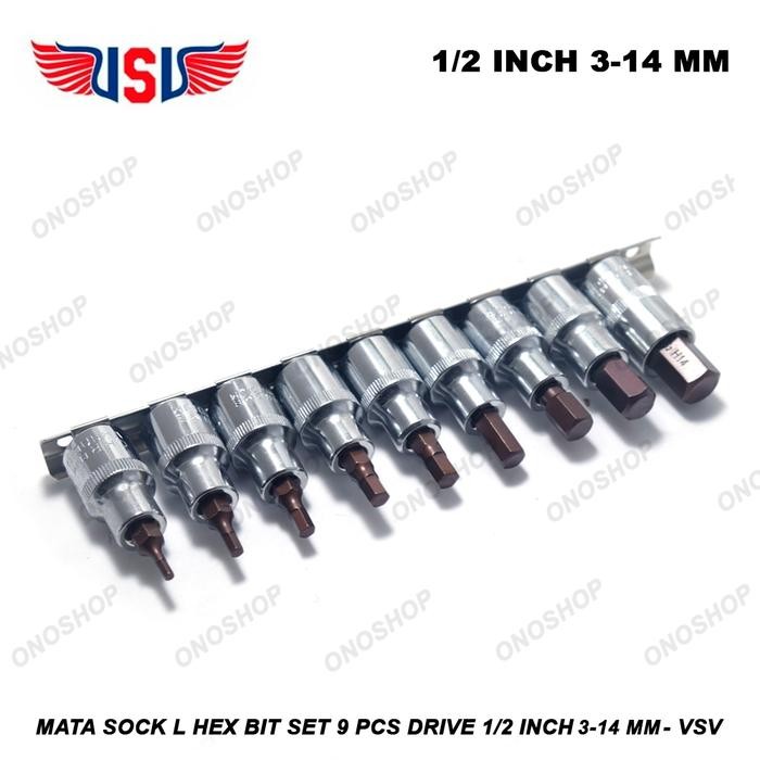 Mata Sock L Hex Bit Set 9 Pcs Drive 1/2 Inch H3-H14 - 3-14 mm - VSV