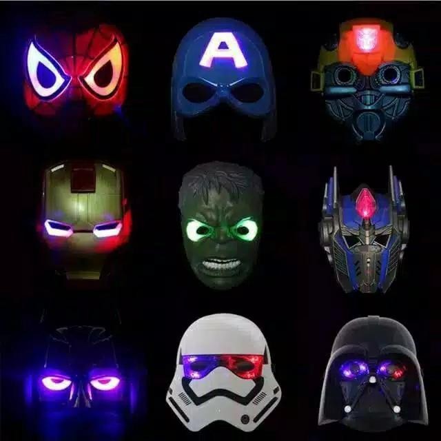 ASLI Topeng LED Superhero Spiderman Captain rica Hulk Ironman Anak READY STOCK