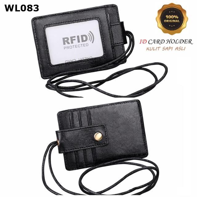 

WL083-ID - Lanyard Name Tag Id Card Holder Rfid Protection Cowhide Leather Import Gantungan Tempat