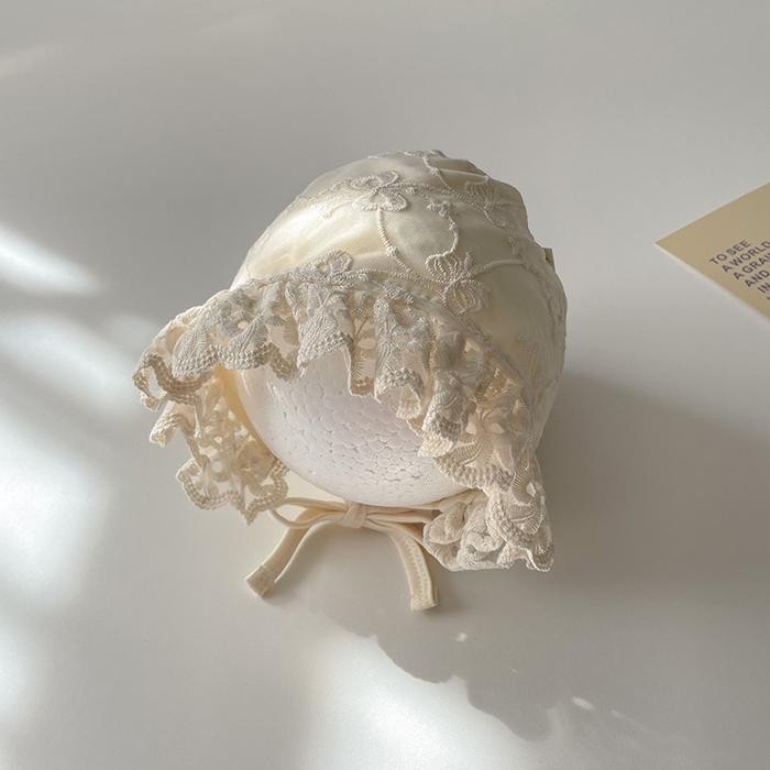 Babylovanta Kupluk Lucu Anak Perempuan Motif Bunga Putih Usia 0-2 Tahun Aksesoris Kepala Topi Bayi