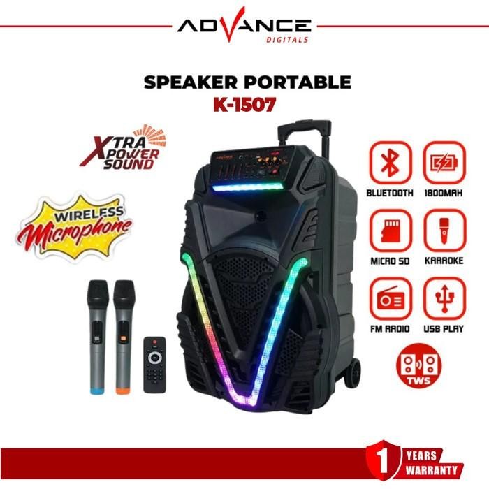 Speaker Bluetooth Karaoke Advance K-1507 / K 1507 15 Inch Free Mic
