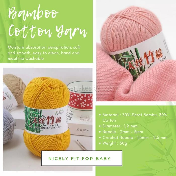 

Bamboo Cotton Yarn / Benang Rajut Katun Bambu / Bamboo Yarn