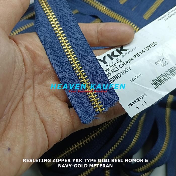 

Resleting Ritsleting Zipper YKK Longchain Type Gigi Besi Nomor 5 Kain Warna Biru Dongker Navy - Gold