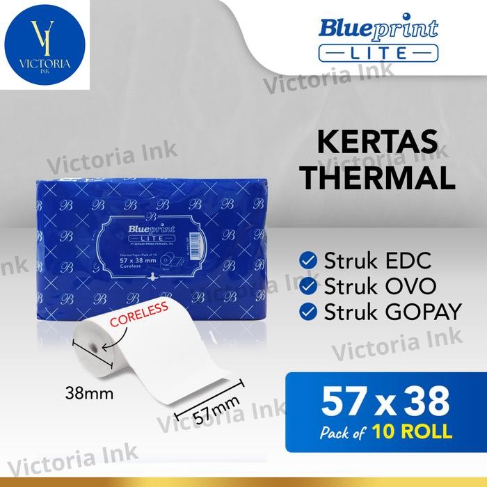 

Kertas Thermal 58mm Thermal Blueprint 57x38mm BP 57X38 1 Pack isi 10 Roll