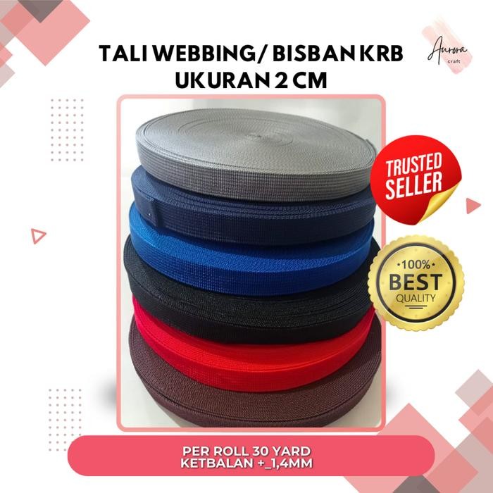 

(ROLL) TALI WEBBING BISBAN KRB LEBAR 2CM TEBAL Hitam Coklat Merah Kuning Abu Navy Benhur